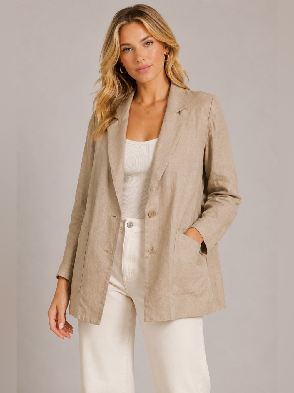 Princess Polly Womens XS/S Blazer Beige Linen Blend
